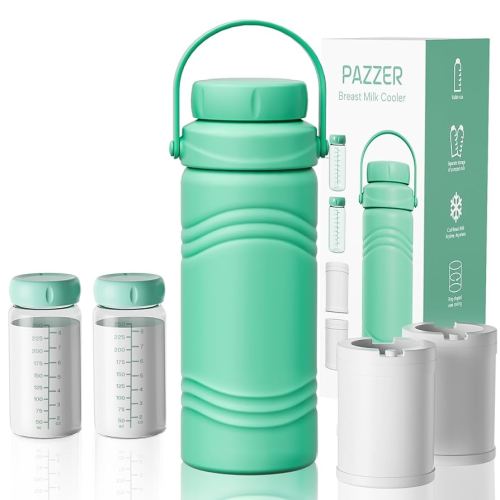 Portable Breast Milk Cooler Bottle, Rapid-cooling Breast Milk, Cooling for 24H Compact Design Travel Breastmilk Cooler 17oz Breastmilk Storage Bottles with 2pcs Inner Bottles, Breastfeeding Essentials