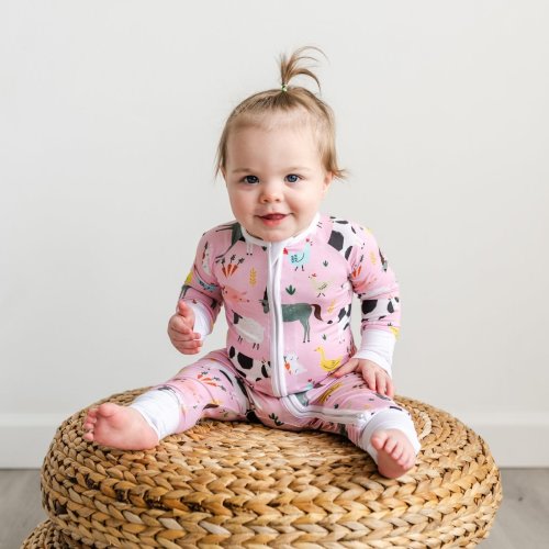 Pink Farm Animals Bamboo Viscose Zippy