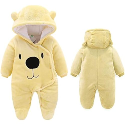UVIPC Newborn Baby Bear Onesie Baby Fleece Snowsuit Jumpsuit Hooded Footie Thick Winter Outwear for Infant Boys Girls