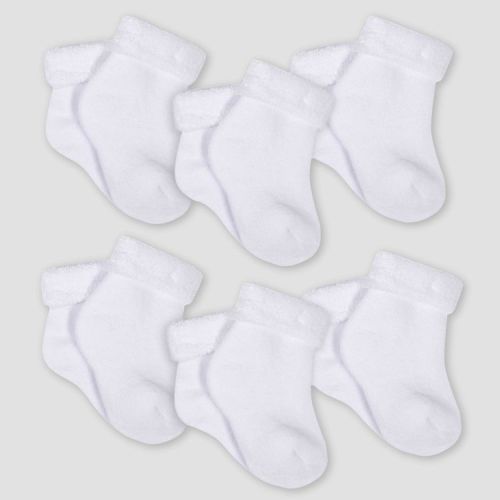 Gerber Baby 6pk Wiggle-Proof Socks - White 0-3M: Crew Height, Tagless Design