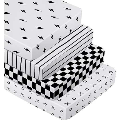 Moukeren 4 Pcs Black and White Crib Sheets for Baby Microfiber Baby Bassinet Soft Sheets Crib 52" x 28" for Standard Cribs Nursery Bedding
