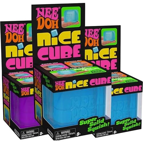 Schylling Needoh Nice Cube Sensory Toy with a Super Solid Squish - Always Returns to its Square Shape - Colors May Vary 3 Pack