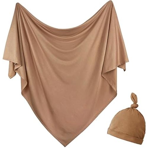 OWLOWLA Newborn Swaddle Set Stretch Wrap Swaddle Receiving Blanket for Baby Boy Girl(Copper)