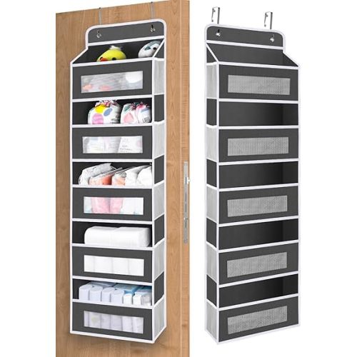 Organizador de almacenamiento sobre la puerta, 5 estantes organizadores de puerta colgantes con 10 bolsillos de gran capacidad, anti inclinación, 48 libras de carga detrás de la puerta