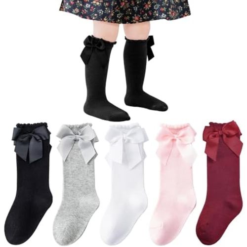 Mini Angel Baby Knee High Socks - Toddler Long Cotton Tube Stockings With Bow Ruffles for Girls - Infant Dress Socks