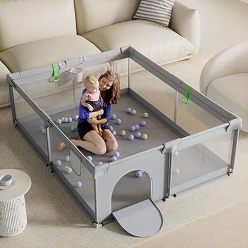 Large Baby Playpen 71" ×59", Baby Play Pens for Babies and Toddlers, Sturdy Safety Baby Play Yard Indoor Activity Center, Baby Fence with Soft Breathable Mesh and Zipper Gate