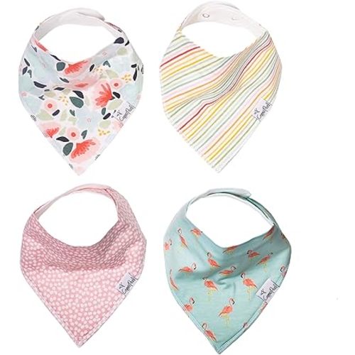 Copper Pearl Baby Bandana Bibs - 4 Pack Soft Cotton Baby Bibs for Drooling and Teething, Absorbent Drool Bibs for Baby Girl and Boy, Adjustable to Fit Newborns to Toddlers, Tons of Styles (Leilani)