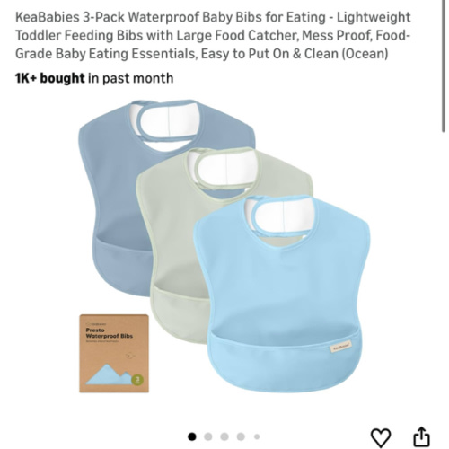 KeaBabies 3-Pack Waterproof Baby Bibs for Eating - Lightweight Toddler Feeding Bibs with Large Food Catcher, Mess Proof, Food-Grade Baby Eating Essentials, Easy to Put On & Clean (Ocean)