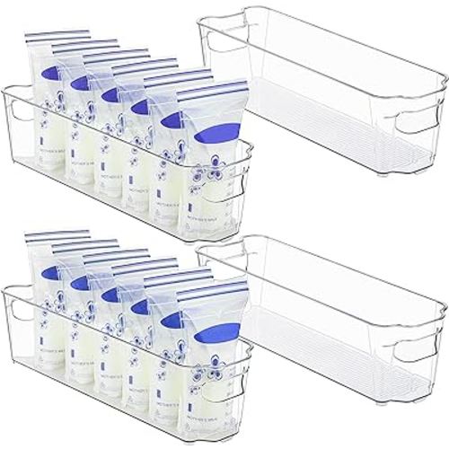 Vtopmart Breastmilk Storage Container 4PCS Set, Clear Freezer and Fridge Organizer Bins, Plastic Storage Bins for Breast Milk, Baby Pouches, Formula, Bottles and Yogurts, 4.3’’ Width, 14.7" Long