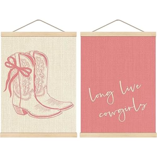HKTZM Preppy Wooden Poster Hangers 12.5x17 Inch,Long Live Coastal Cowgirl Pink Poster Hangers,Hanging Poster Frame Decor For Classroom Kids Playroom,Wall Poster For Dorm Bedroom Decor Set Of 2