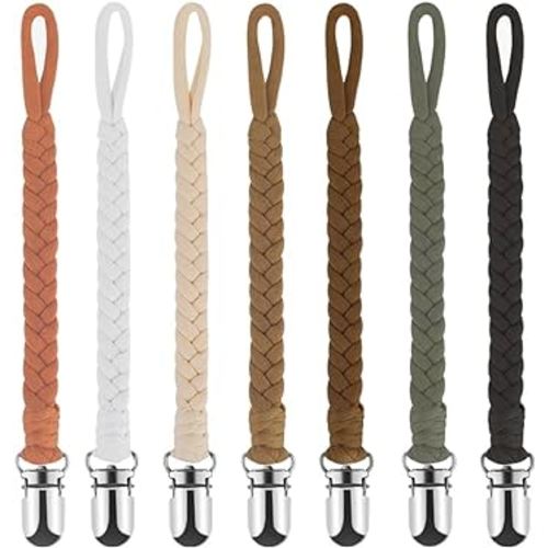 Baby Pacifier Clip, 7 Pack Baby Pacifier Holder Leash,100% Handmade Braided Design, Universal Fit for All Pacifiers & Teething Toys - Modern Unisex Baby Gift