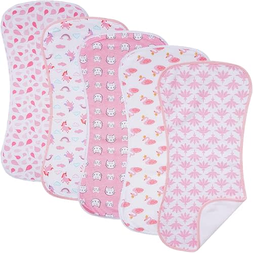 Ultra-Soft Cotton Burping Clothes - Large, Absorbent, Waterproof Baby Burp Cloths in Cute Unisex Designs 5 Pack (pink01)