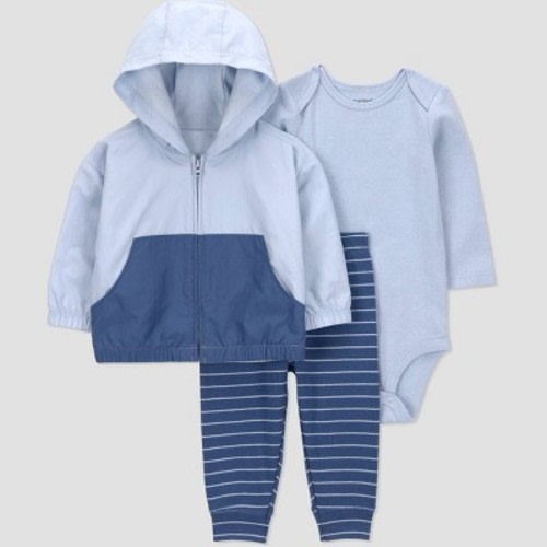 Carter's Just One You® Baby Boys' 3pc Hooded Zip-Up Sweatshirt with Bodysuit and Jogger Pants Set - Blue 6M
