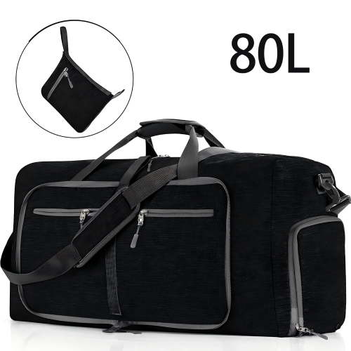 80L Large Foldable Travel Duffle Bag, 28" Black Duffel Bag for Men Women, Foldable Gym Bag with Shoes Compartment, Overnight Bags Waterproof & Tear Resistant