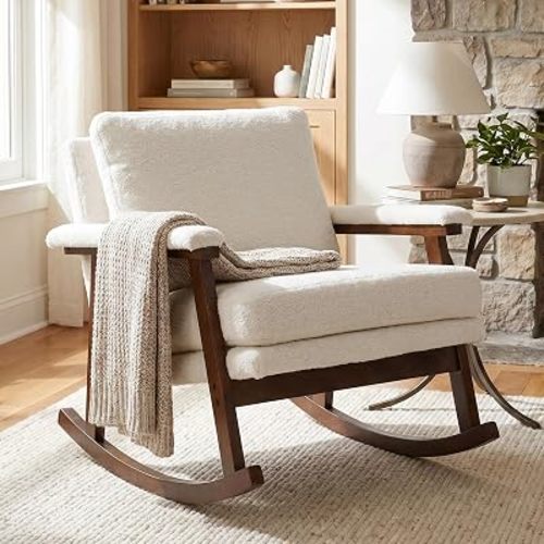 STHOUYN Modern Upholstered Rocking Chair with Solid Wood Frame
