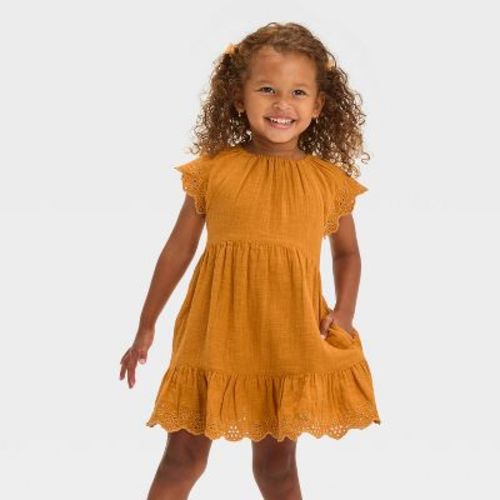 Toddler Girls' Short Sleeve Embroidered Floral Dress - Cat & Jack™ Yellow, Size: 3T