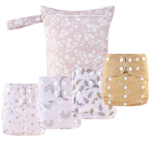 HappyFlute 9 Sets Newborn Baby Cloth Pocket Diapers One Size Adjustable Reusable for Baby Boys and Girls(6-33 pounds,0-3 Years),One Wet Bag+4Diapers and 4Inserts