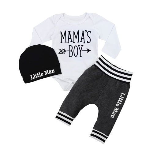 Fommy Newborn Baby Boy Clothes New to The Crew Letter Print Romper+ Pants+Hat 3PCS Outfit