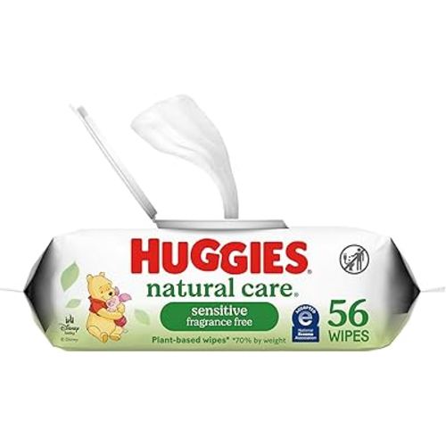 Huggies Natural Care Sensitive Baby Wipes, Unscented, Hypoallergenic, 99% Purified Water, 1 Flip-Top Pack (56 Wipes Total)