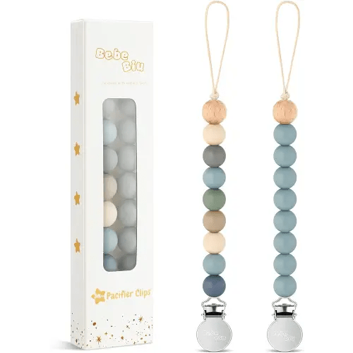 Silicone Dummy Clip for Baby Boys and Girls, 2 Pack Pacifier Clips, Dummy Chain, Soother Dummy Holder, Pacifier Holder, Keeps Pacifier Clean (Wilderness/Ether)