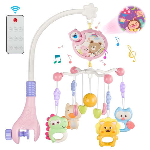 Crib Mobile with Music and Lights, XUEYU Baby Mobiles for Cribs with Remote Control for Bassinets Toys Hanging Girls Boys,Portable Animal Hanger Play