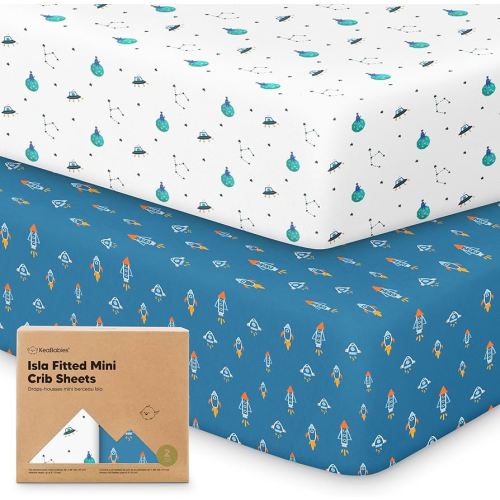 Pack and Play Sheets Fitted - 2-Pack Mini Crib Sheets for Pack N Play Mattress 38x26, Soft & Cozy, Neutral Toddler Playard Bedding, Snug Fitted Mini Baby Crib Mattress Cover Boy, Girl (Space Quest)