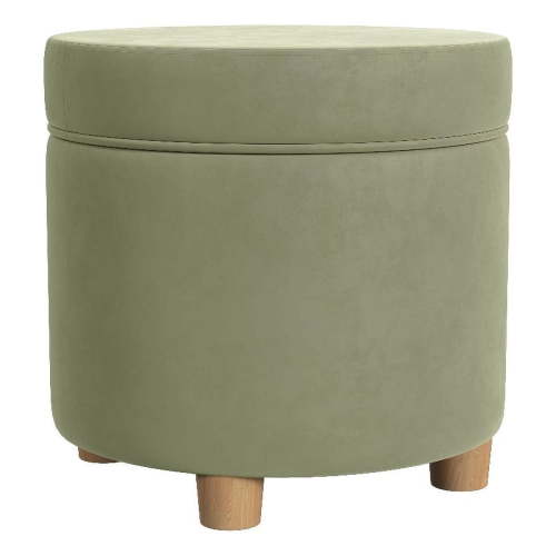 HomePop Round Storage Ottoman, Light Sage Green Velvet