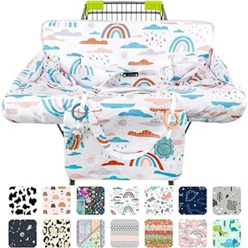 Shopping Cart Cover for Baby 2-in-1 High Chair Cover with Safety Harness Multifunctional Dinosaur Pattern Cart Covers for Babies Soft Padded Grocery Cart Cover for Baby Boy Girl