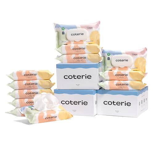 Coterie Baby Wipes, 12 Packs, 672 Count, Unscented Wipes, 99% Purified Water, Plastic-Free & Plant-Based Fibers, Fragrance Free Hypoallergenic Sensitive Skin Newborn Baby Essentials