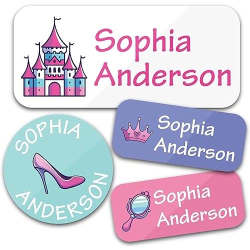 Custom Name Labels for Daycare (130 Labels) Personalized Stickers for Clothing - Waterproof Name Tags for Daycare, School and Camp (Princess)