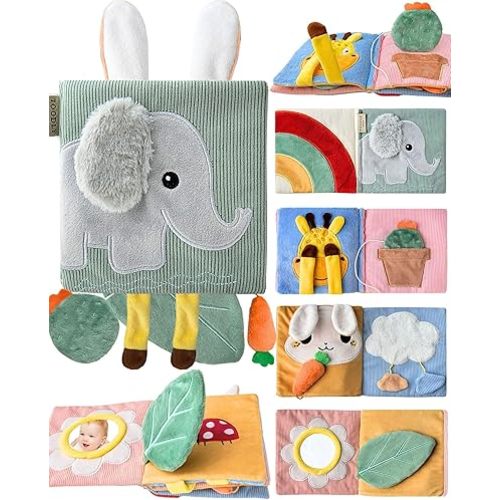 Charming Giraffe with Movable Hands Soft Baby Book with Mirror, Activities, Touch and Feel & Crinkle Pages - Interactive Sensory Cloth Book for Babies