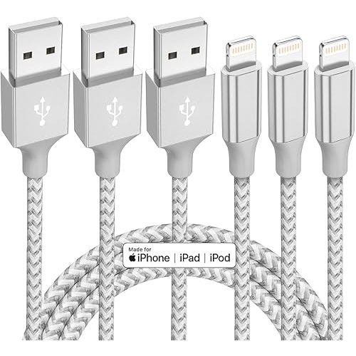 iPhone Charger 3 Pack 10 ft Apple MFi Certified Lightning Nylon Braided Cable Fast Charging Cord Compatible with iPhone 13 12 11 Pro Max XR XS X 8 7 6 Plus SE iPad and More