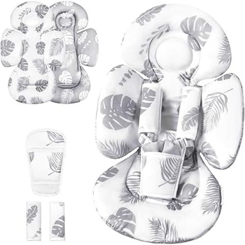 Infant Insert Compatible with 4moms Mamaroo Swing & Graco Swing and Infant Car Seat, Newborn Insert, Baby Head and Body Support, Reversible Design, Breathable Soft Fabric, 1Pcs - Grey Leaf