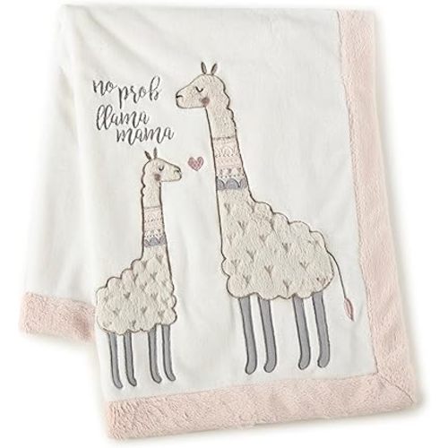 Levtex Baby - Imani Plush Blanket - Appliqued and Embroidered Llamas - Cream, Taupe, Grey, Pink - Nursery Accessories - Blanket Size: 30 x 40 in.