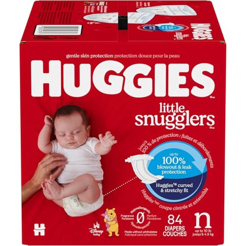 Huggies Size Newborn Diapers, Little Snugglers Baby Diapers, Size Newborn (up to 10 lbs), 84 Count, Packaging May Vary