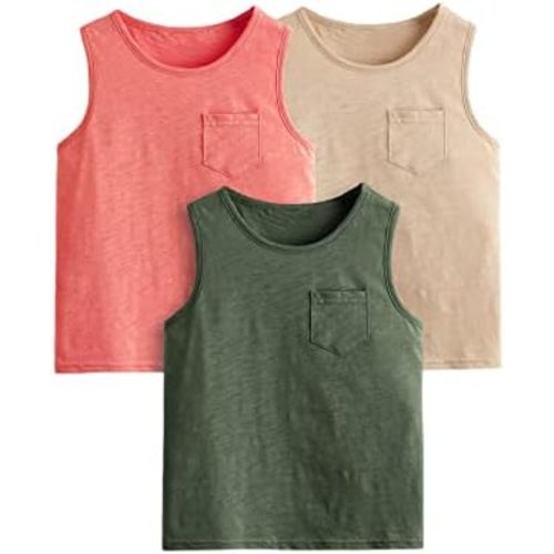 Floerns Boy's 3 Pcs Sleeveless Crew Neck Pocket Casual Solid Tank Top