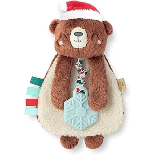 Itzy Ritzy - Itzy Lovey Including Teether - Baby Lovey with Teether, Textured Ribbons & Dangle Arms - Features Crinkle Sound, Sherpa Fabric and Minky Plush (Cocoa The Bear)