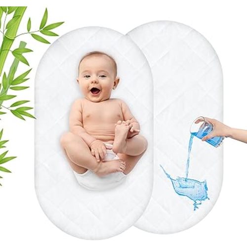 Waterproof Bassinet Mattress Pad Protector Cover Compliable with UPPAbaby Bassinet Bassinet, Ultra Soft, Breathable and Comfortable, 2 Pack