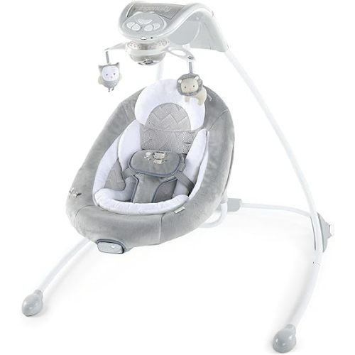 Ingenuity InLighten Baby Swing - Cool Mesh Fabric, Vibrations, Swivel Infant Seat, Nature Sounds, Light Up Motorized Mobile - Braden
