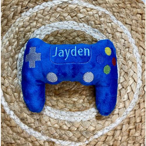 Personalized gamer baby rattle toy Pretend play child toy Baby shower gift Video game controller name toy Newborn gift Plush stuffie toddler