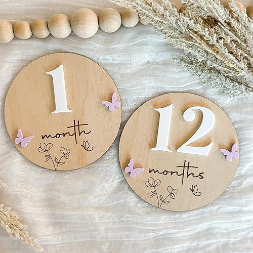 Butterfly Baby Milestone, Boho Baby Milestone, Boho Wooden Daisy Flower Discs, Monthly Growth Markers, Photo Props