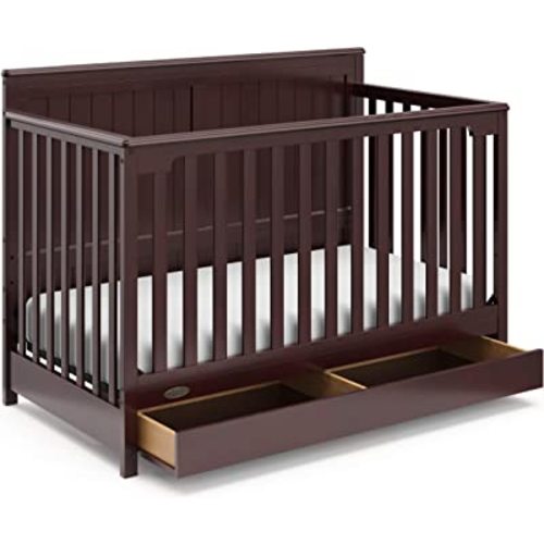 Graco Hadley 5-in-1 Convertible Crib with Drawer (Espresso) – Crib with Drawer Combo, Includes Full-Size Nursery Storage Drawer, Converts from Baby Crib to Toddler Bed, Daybed and Full-Size Bed