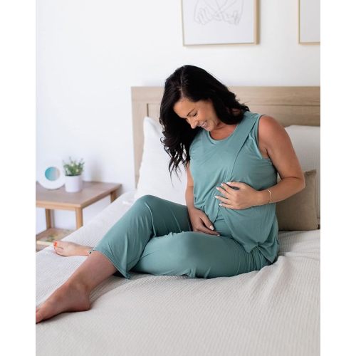 Kindred Bravely Tulip Hem Maternity & Nursing Pajamas | Tank Top Nursing Pajama Set for Women - Medium - Aqua