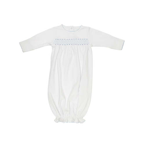 Sweetly Smocked Greeting Gown - Worth Avenue White with Buckhead Blue