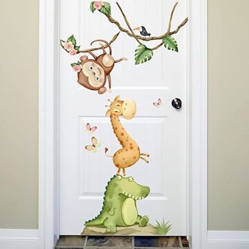 46.06x24.02 Inch Watercolor Animal Wall Decals Animal Wall Sticker Monkey Giraffe Wall Decals for Baby Nursery Playroom Bedroom Classroom Kindergarten Wall Decor