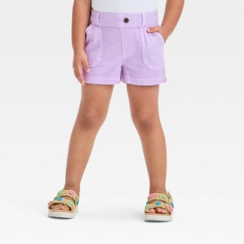 Toddler Girls' Twill Shorts - Cat & Jack™ Lilac Purple 4T: Mid Rise, Pull-On, Belt Loops, Side & Patch Pockets