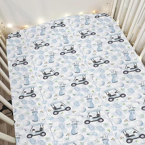 Golf Baby Crib Sheets for Boy Girl 28"x52" Sports Golfing Soft Stretchy Fitted Crib Mattress Cover Golf Lovers Gift Nursery Baby Sheet for Standard Crib and Toddler Bed Mattress Blue