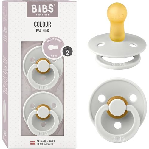 Bibs Pacifiers Color Collection, Set of 2 BPA-Free Latex Pacifiers Made in Europe, Round Nipple Baby Pacifier.