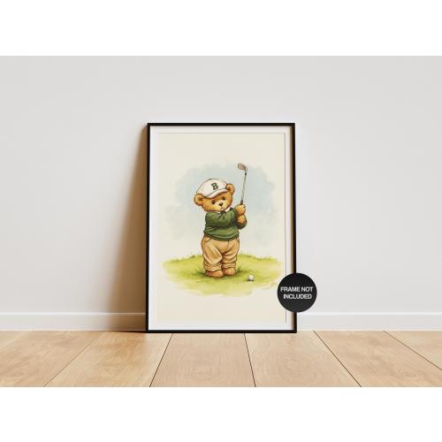 Golfing Teddy Bear Nursery Wall Art - 16"x20"