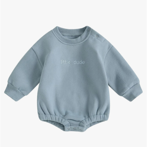 3-6M Baby Boy Girls Oversized Romper “Little Dude” Sweater Onesie Coming Home Outfit Neutral Clothes